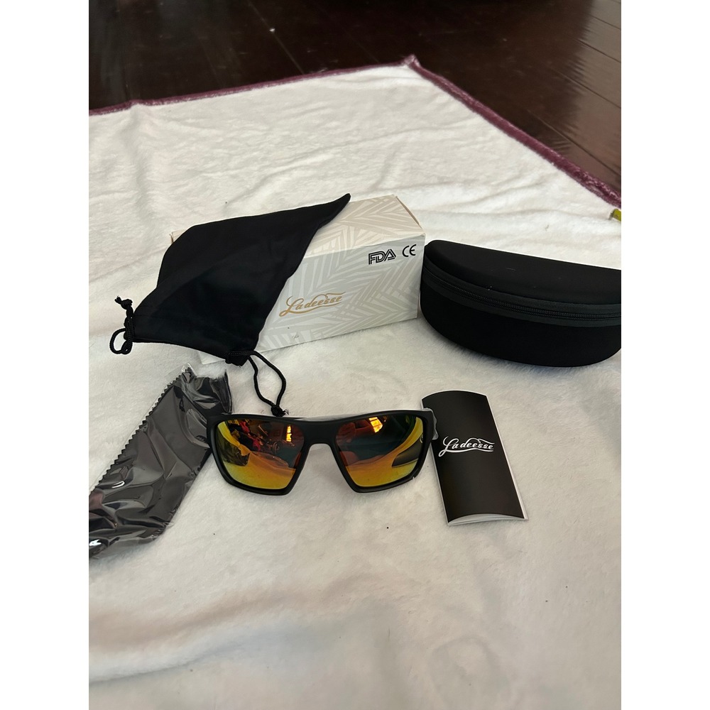 Black Frame Sunglasses Orange Lens Sporty Style With Case &‎ Accessories